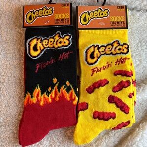 Set of 2 Flamin Hot Cheetos Unisex Crew Socks - Black and Yellow NWT